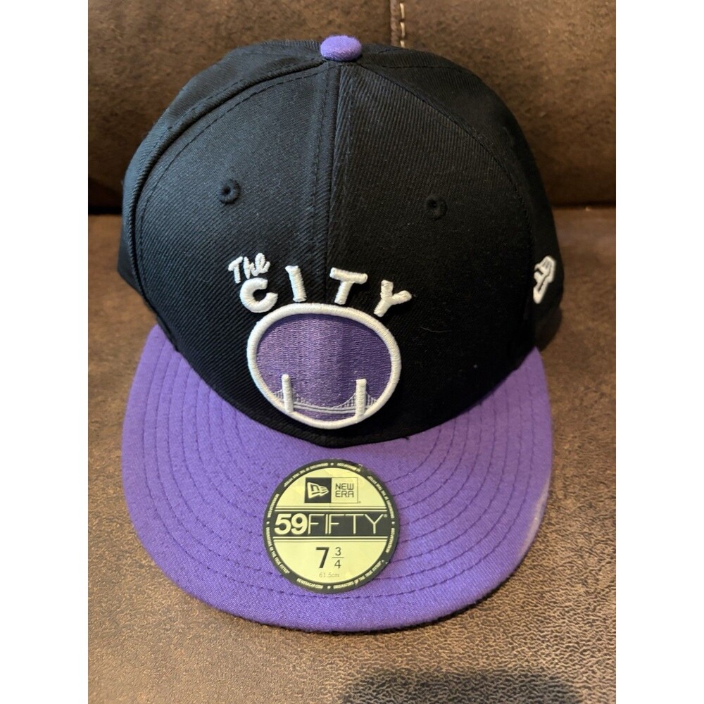 New Era Golden State Warriors Hat Cap Snap Back Basketball Black Purple 7 3/4